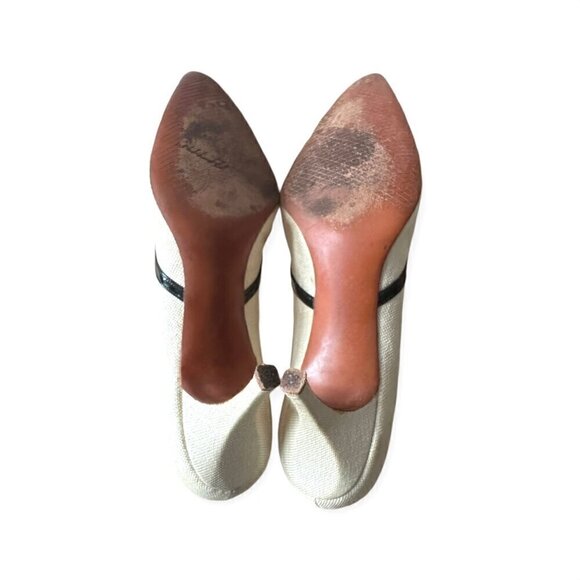 Vintage Roger Vivier Ecru Fabric Pumps with Black Patent‎ Trim, Size 6.5B - Picture 10 of 16
